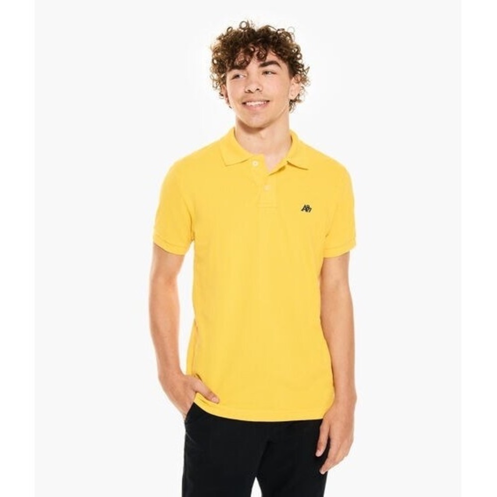 Aeropostale Mens A87 Logo Pique Polo Shirt Yellow Short Sleeve 3XL preppy